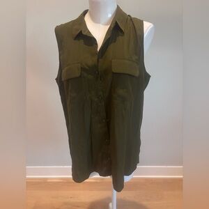 Express Olive Button-Up Blouse. Large